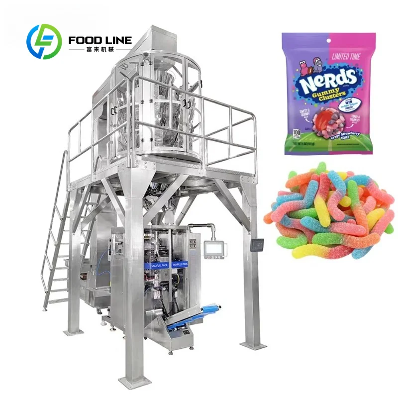 Customized High Speed Weighing Vertical Pillow Bag Packing Machine For Gummy Candy Jelly Sweet Leisure Snack Food Plant