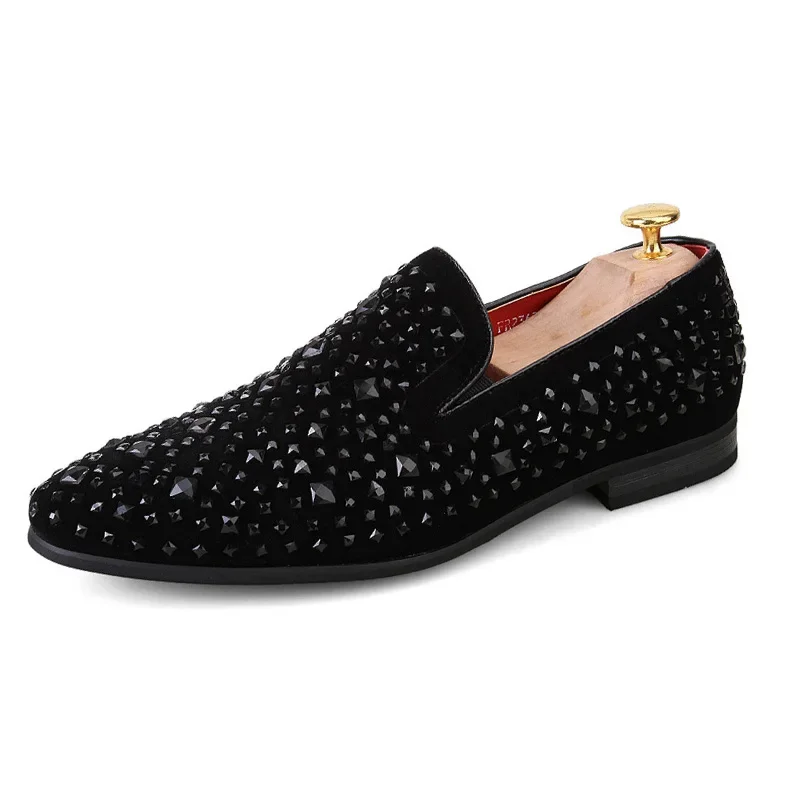 Black Spikes 2024 New Brand Mens Loafers Luxury Shoes Denim And Metal Sequins High Quality Casual Men Shoes