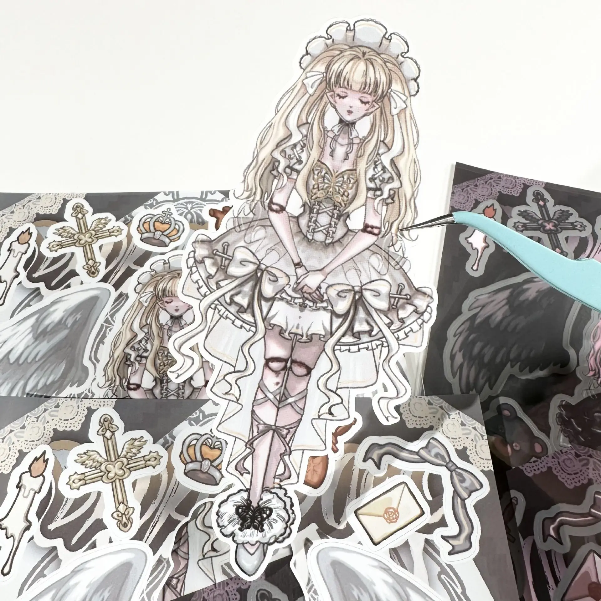 Dark Style Angel Doll Character Stickers