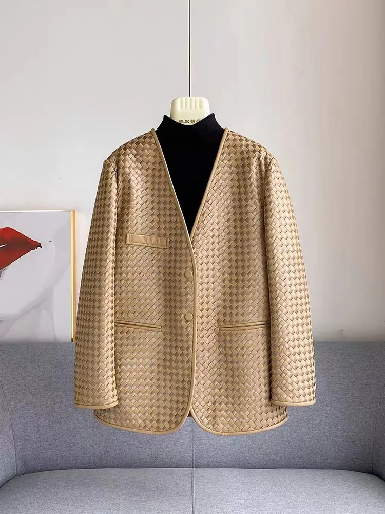 Casaco de couro genuíno de pele de carneiro feminino, blazers elegantes, jaquetas de alta qualidade, moda, primavera, outono, C963, 2022