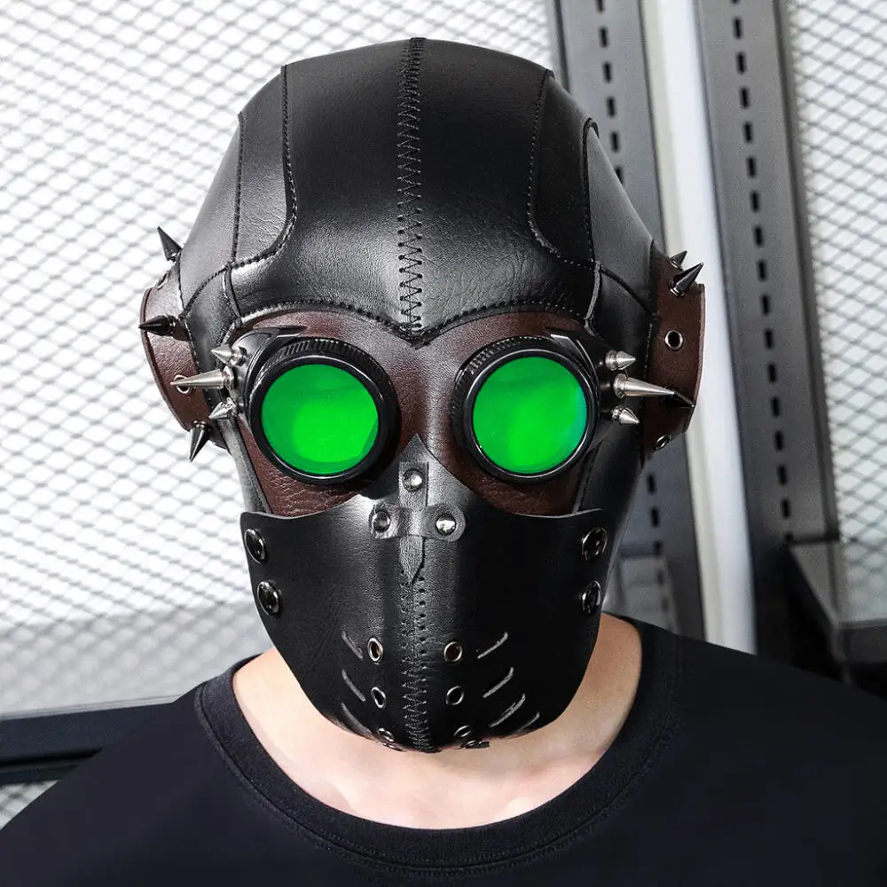 Medieval Style Gas Mask Halloween Theme Party Steampunk Plague Doctor cosplay Headset Unisex Punk Stage Props Green Glasses