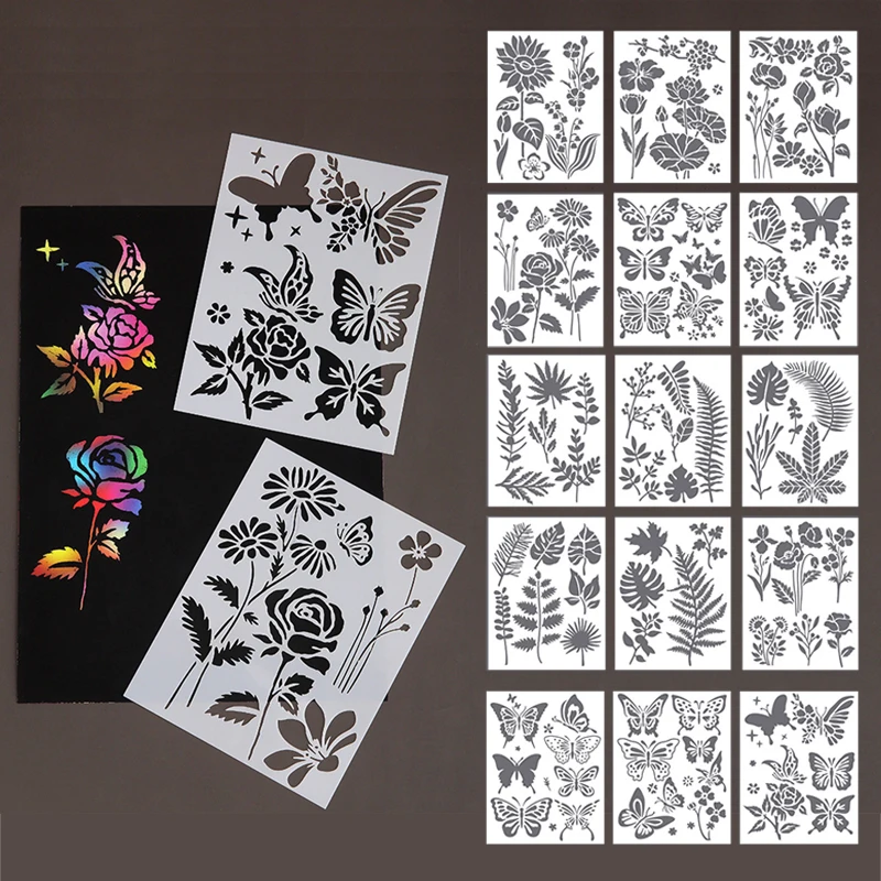 Floral Painting Templates For Children Flower Leaf Butterfly DIY Drawing Stencils Wood Canvas Fabric Hollow Spray Pattern Plate