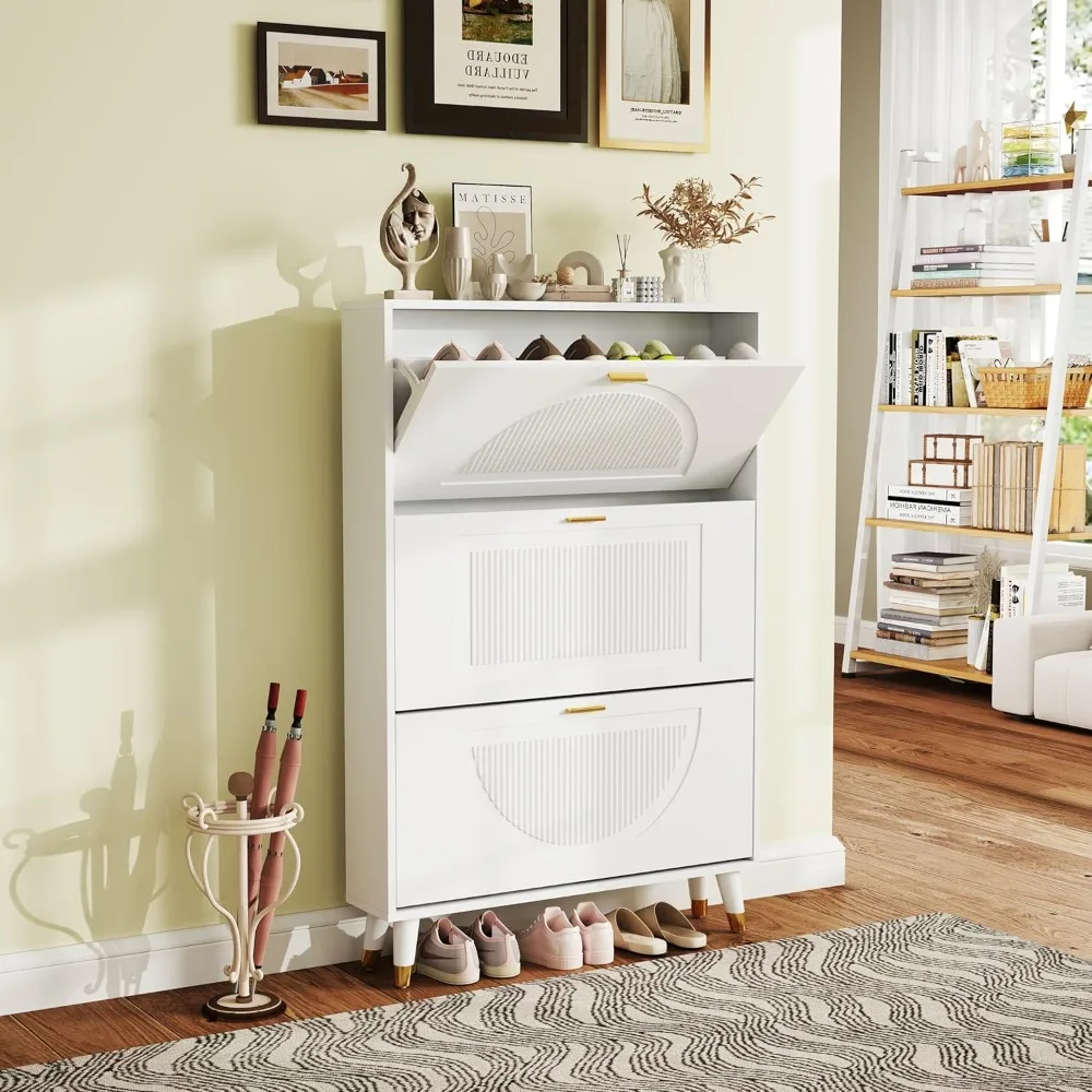 

Ультратонкий шкаф для хранения обуви: 32-слотовый современный узкий органайзер для обуви для прихожей