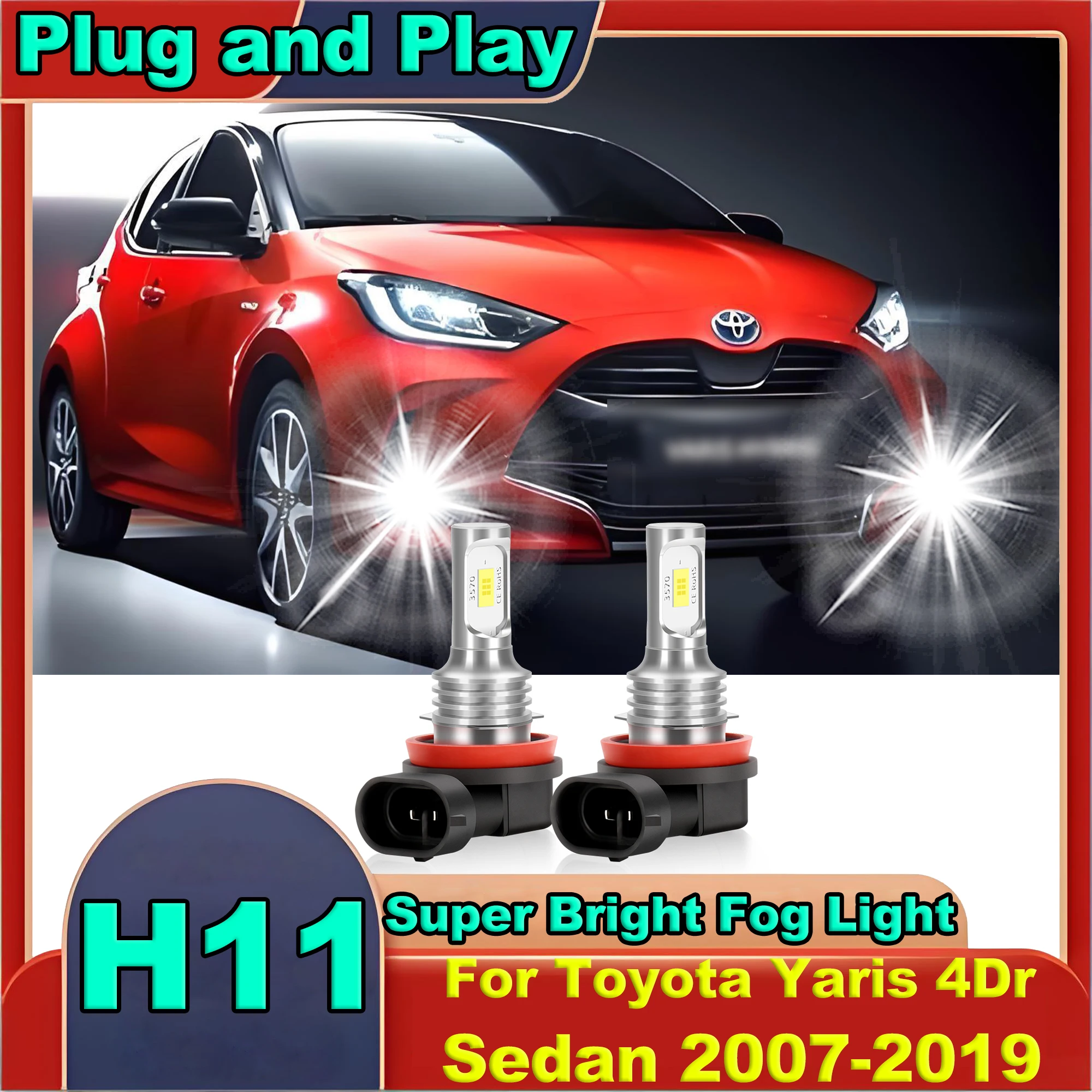 

2 шт. светодиодные противотуманные фары H11, 6000K, белый свет, чипы CSP, сверхъяркие, для Toyota Yaris 4-дверный седан 2007-2019, установка Plug and Play