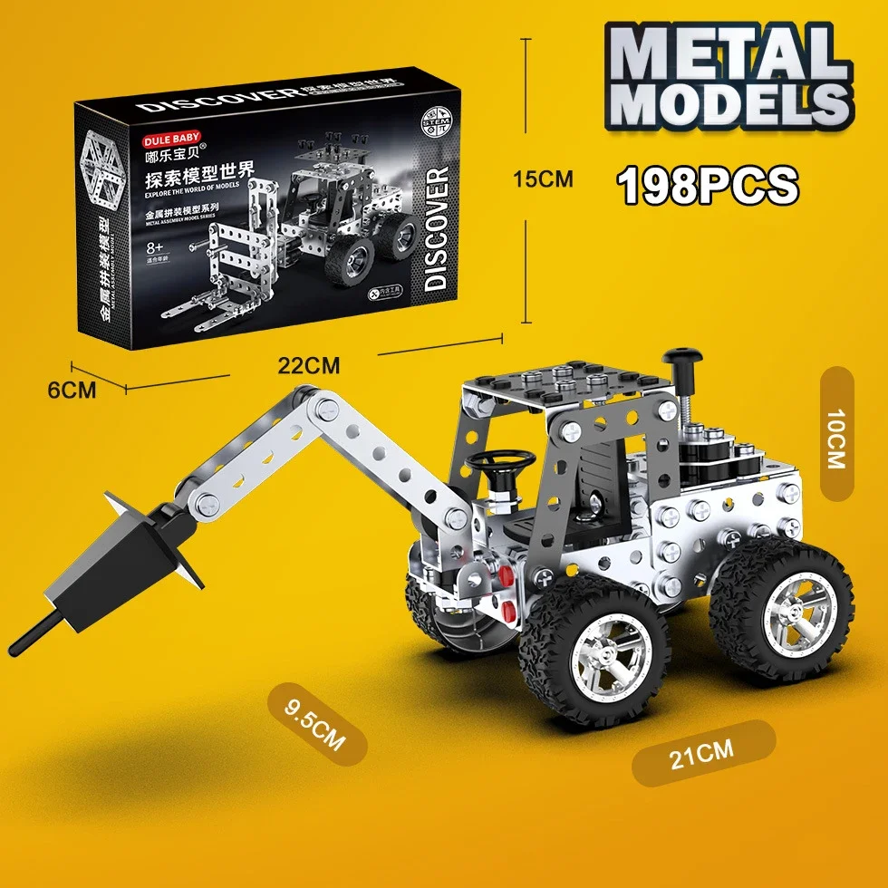 3D Metal Forklift Building Blocks para crianças, brinquedo de montagem, carro de engenharia, parafuso de liga, porca