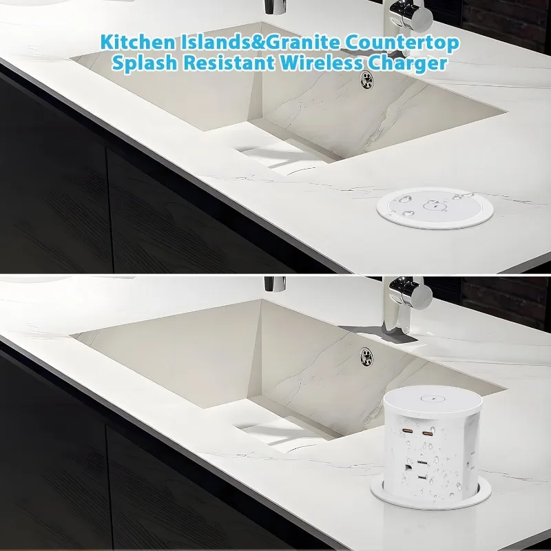 منفذ منبثق للكونترتوب مع شاحن لاسلكي 15 وات، 4 منافذ، 2 منافذ PD20W USB-C، حلقة طاقة بفتحة مكتب 3.35 بوصة (85 مم)، Pop U #4