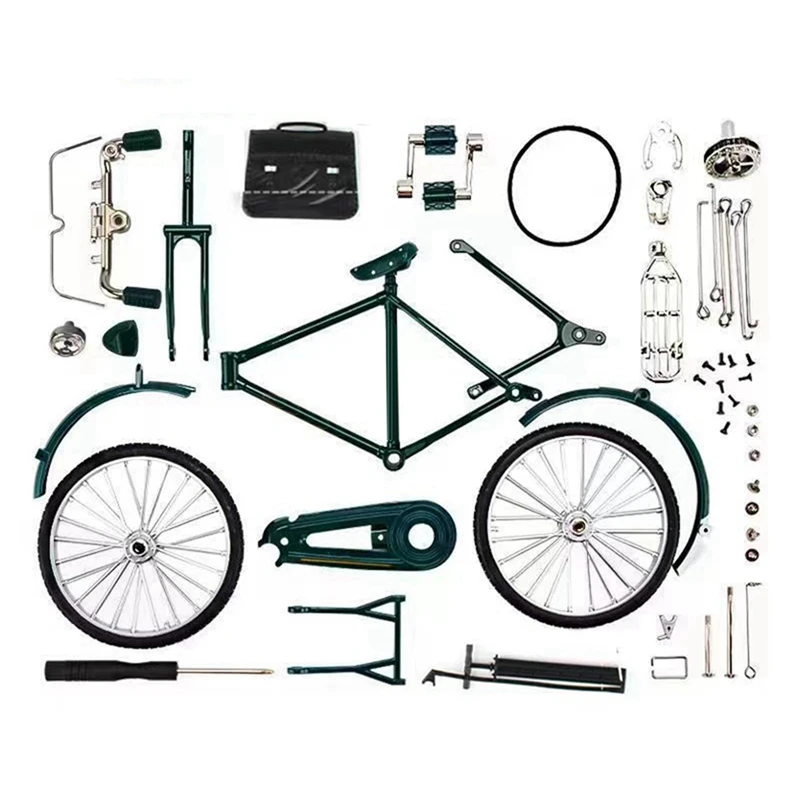 

DIY Mini Alloy Bicycle Model Retro Simulation Metal Bike Assembling Educational Collection Toys For Children Gifts Durable Green