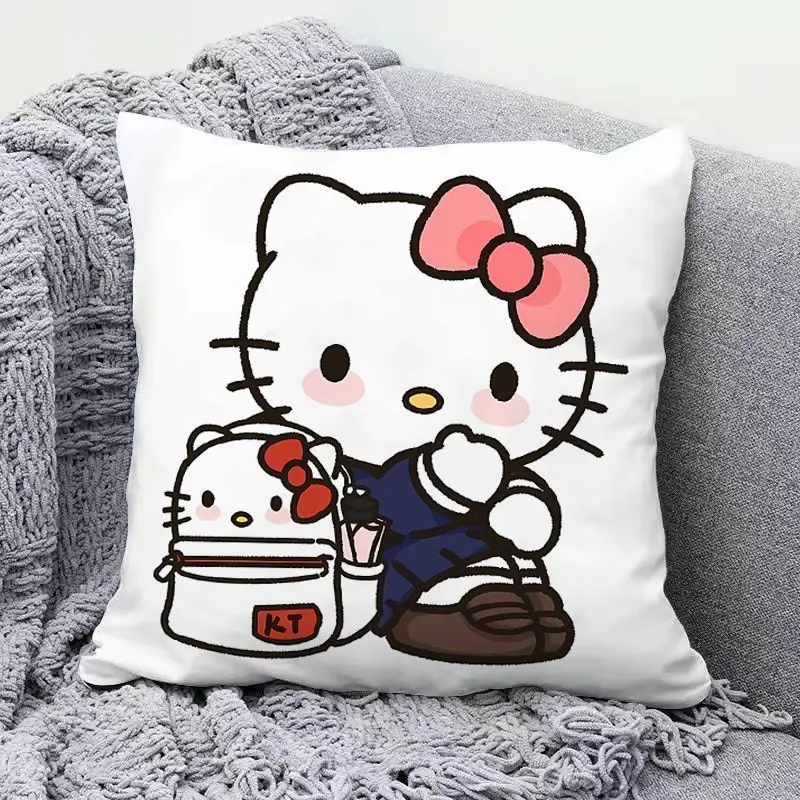 Nuovo cuscino Hello Kitty Fodera per cuscino simpatico cartone animato Cuscino decorativo a forma di cuore per ragazza per divano del soggiorno Federa per pisolino da ufficio