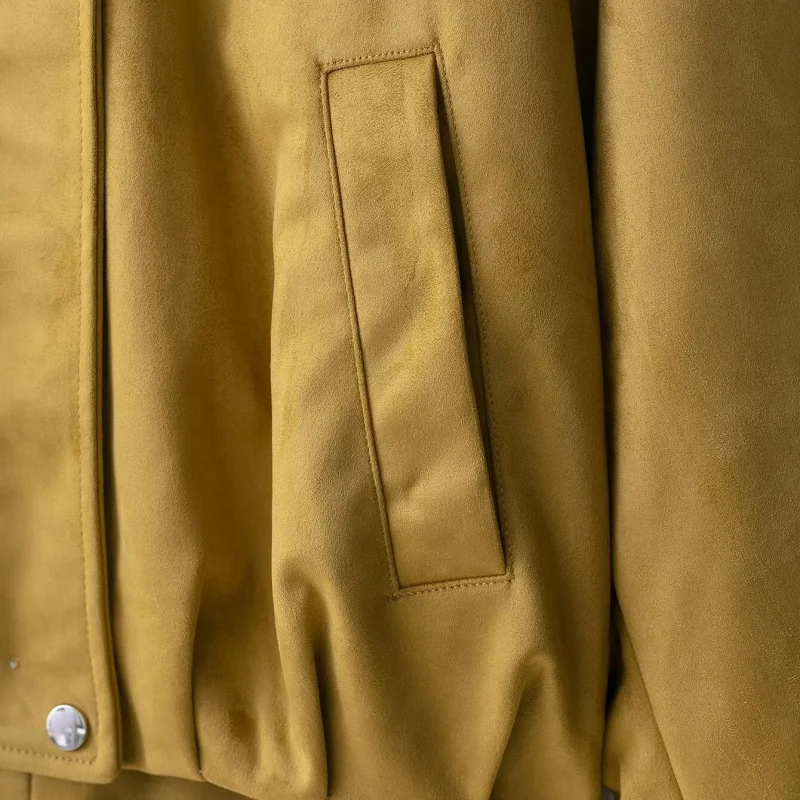 KEANKETIAN Otoño e Invierno nueva ropa de mujer solapa bolsillo lateral Simple ante chaqueta de cuero de piloto abrigo de cuero de mujer