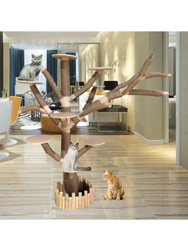 Large solid wood cat climbing frame & cat tree cat house boutique solid wood cat climbing log pet tree simulation tree Simulatio