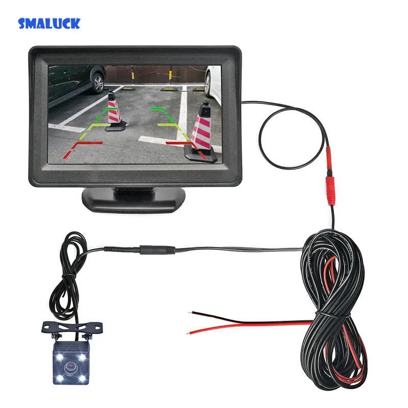 SMALUCK 4.3 Inch Car Mirror Monitor Vehicle Rear View Reverse Backup Car LED Camera Video Parking System Easy Installation