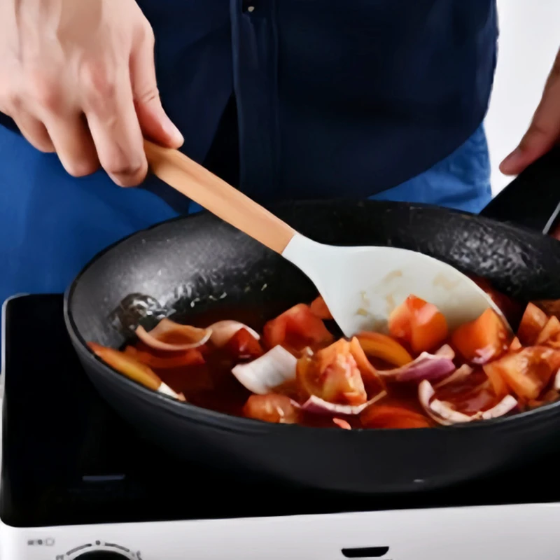 أواني الطبخ المنزلية هلام السيليكا مغرفة سلطة المحرض الخشب مقبض وعاء أواني المطبخ