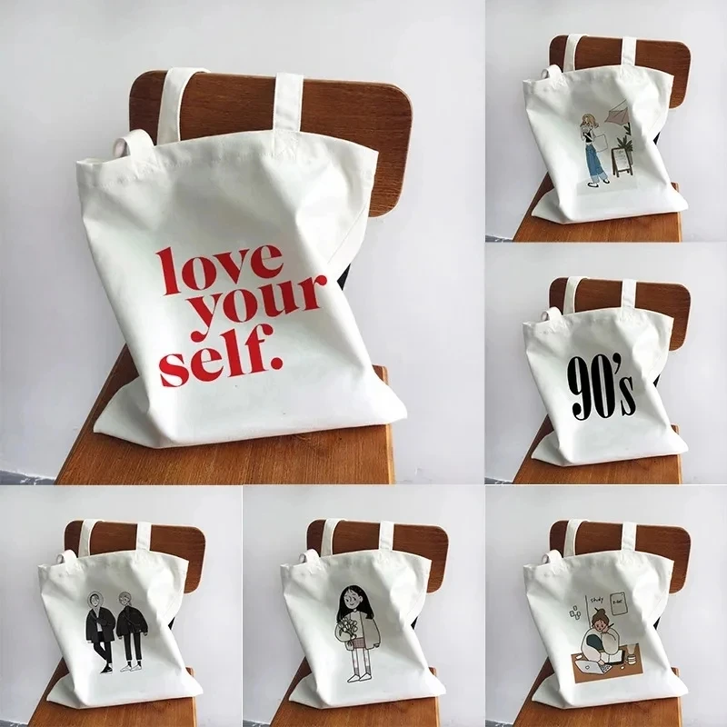 

Simple Women's Tote Bag Printed "Girl Power" Fashion Shoulder Eco Large Capacity Portable Travel Shopping Bag Gift Decoration