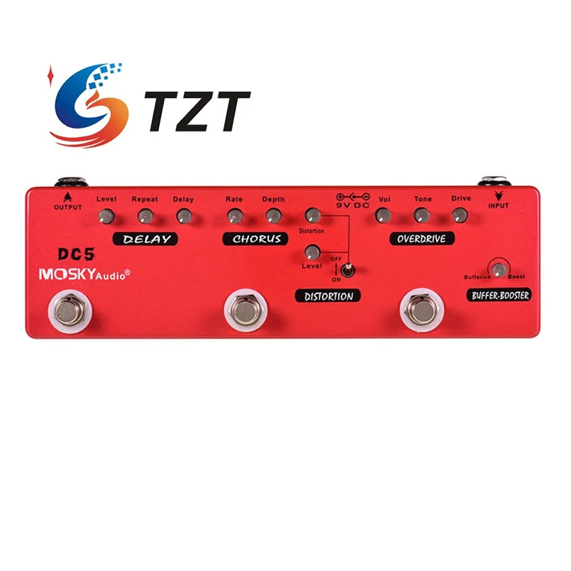 TZT MOSKYAudio DC5 5-in-1 Multi Effects Pedal (Delay/Chorus/Overdrive/Distortion/Buffer-Booster)