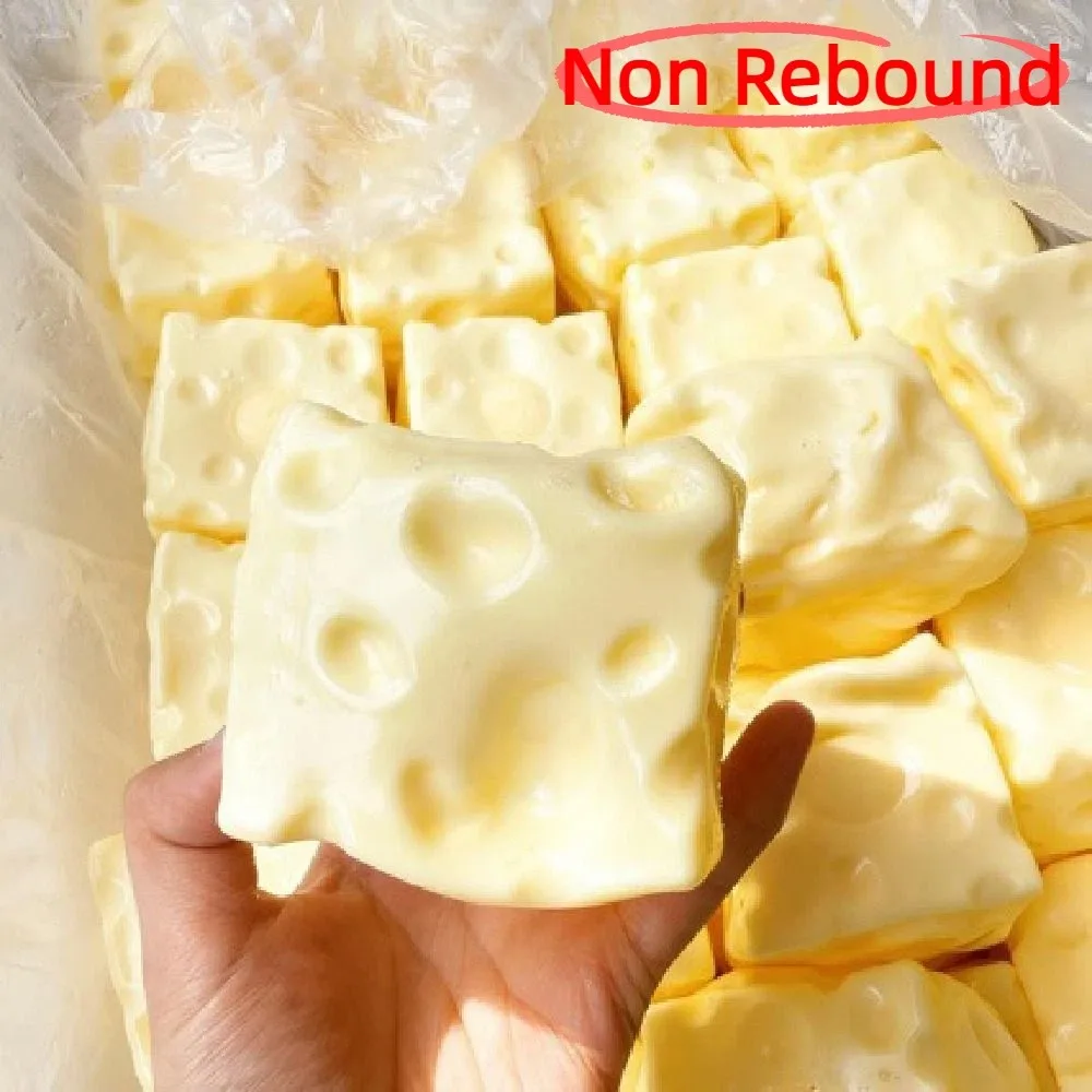 6/7cm Cheese Squeezed Cube Realistic Anxiety Relief Cheese Pinch Comfortable Super Soft Non Rebound Fidget Home Decoration