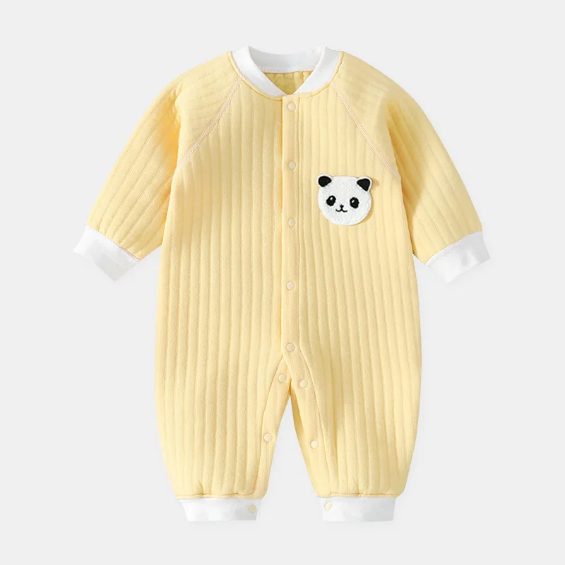 Newborn Baby Romper Cotton Clothes Winter Clip Cotton Three Layers Warm Jumpsuit Boys Girls Long Sleeve Pajamas 0-3-6-9-12-24M