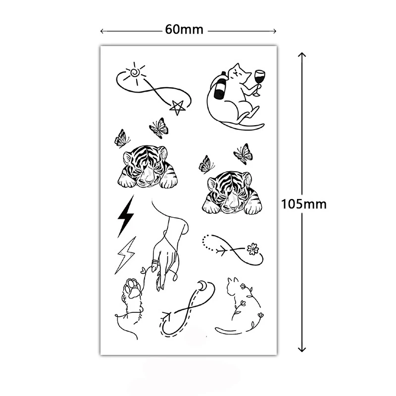 Tattoo Stickers Cartoon Tiger Cute Cat Butterfly Party Fake Tatto for Women Men Waterproof Temporary Makeup Hand Body Art