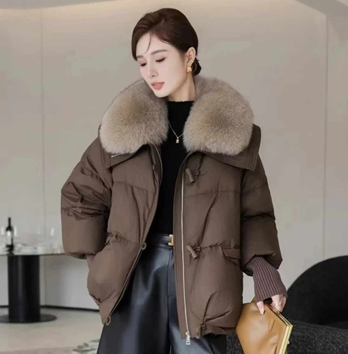 Cappotto Parka allentato coreano nuovo corto invernale da donna Capispalla da donna Cappotto ispessito con collo in pelliccia grande casual