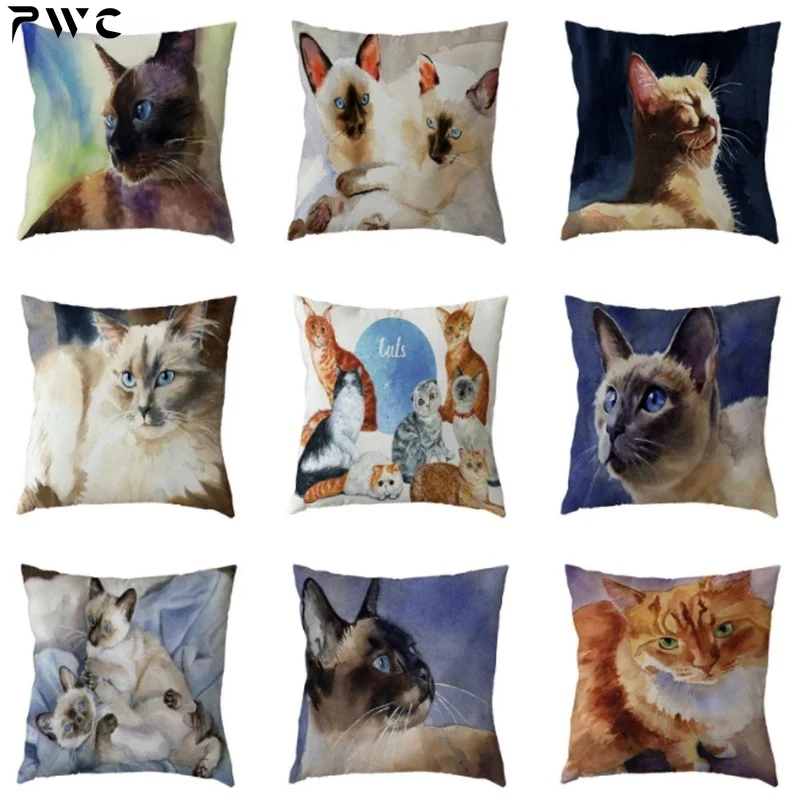 

Animal Siamese Cat Print Polyester Decorative Pillowcase Home Sofa Chair Decoration Cushion Cover Fundas De Cojin 45X45CM