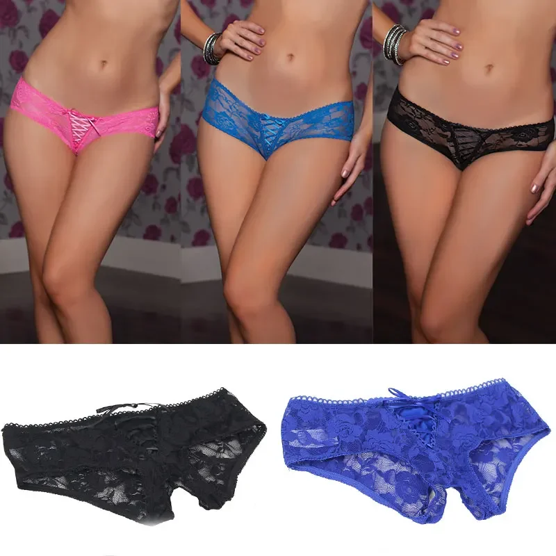 Women Open Crotch Perspective Panties Sexy Lace Underwear Crotchless Panties Transparent Thong Femme Hot Knickers Erotic Briefs