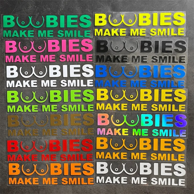 BOOBIES MAKE ME SMILE Reflective Motorcycle Stickers Car Decor Auto Moto Bike Helmets Bicycle Body Fuel Tank Accessories Decal