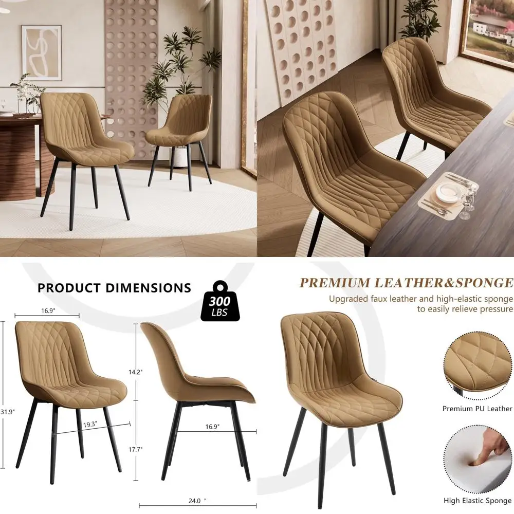 

Mid Century Modern Dining Chairs Set of 2, High Back, PU Leatherette Upholstered Chairs for Kitchen & Dining Room