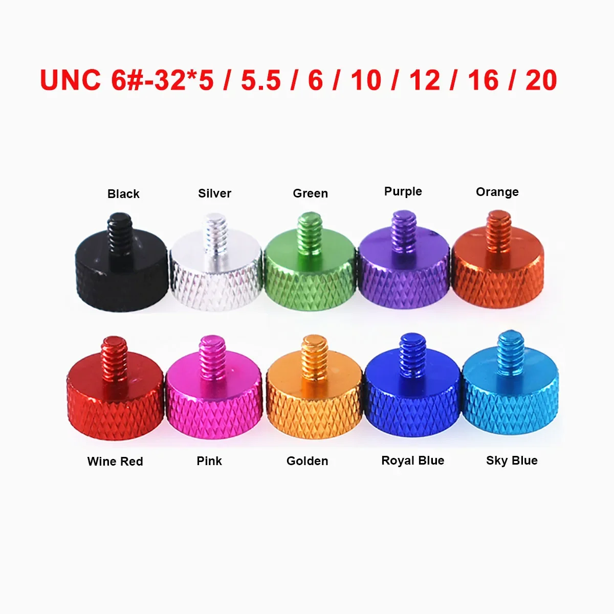 5Pcs UNC 6#-32 Thread Knurled Head Thumbscrews Colorful Anodized Aluminum Hand Tighten Screws Manual Adjustment Screws