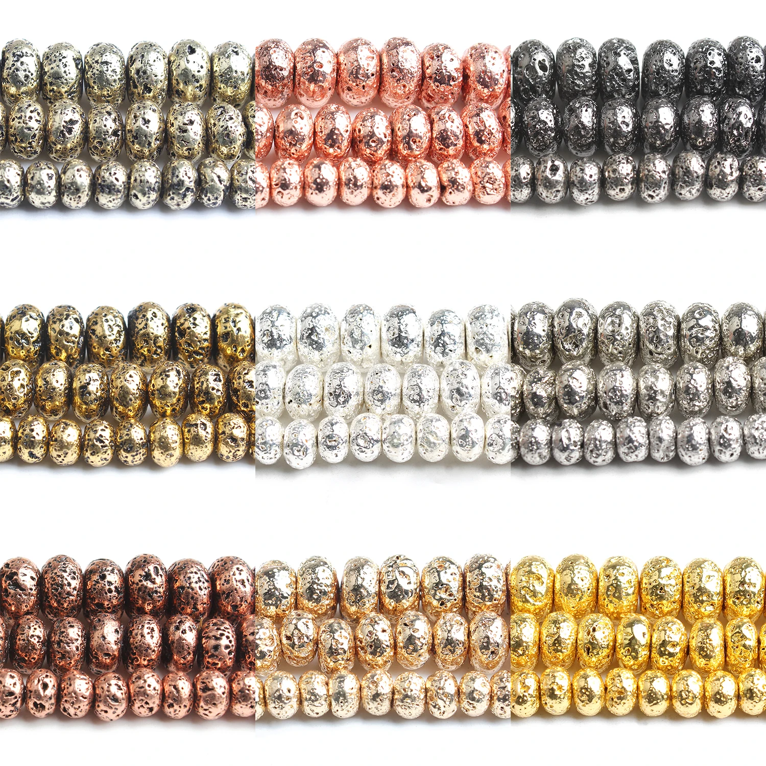 6/8/10mm Rondelle Plated Gold Volcanic Lava Bead Natural Stone Abacus Loose Beads for Jewelry Making DIY Bracelets Accessories