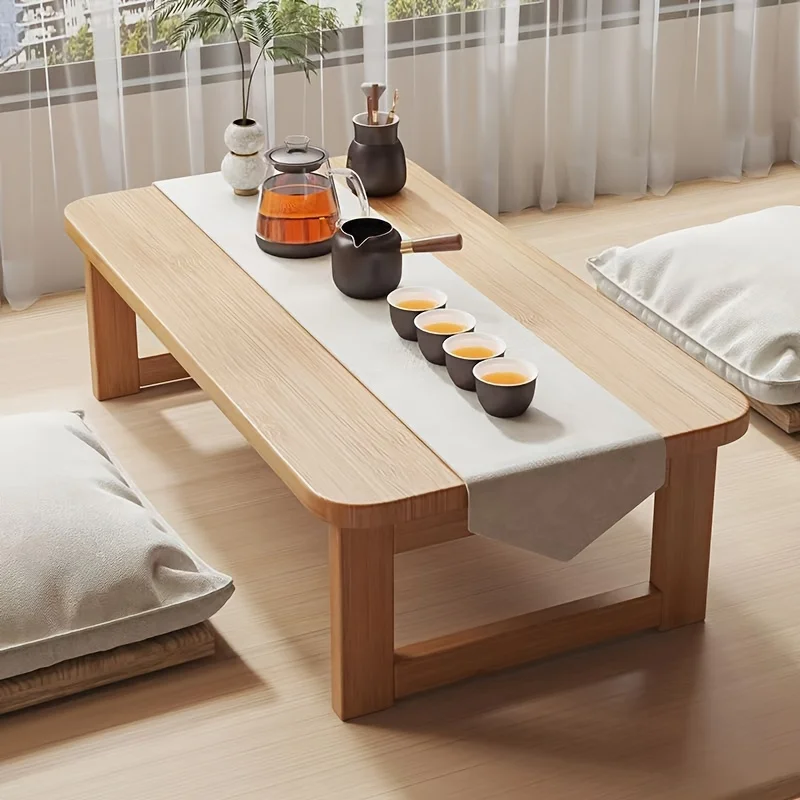 Mesa Auxiliar Plegable Portátil con Tablero de Bambú y Marco de Madera, Minimalista, Ahorra Espacio, Mesa de Centro Multifuncional para Interiores