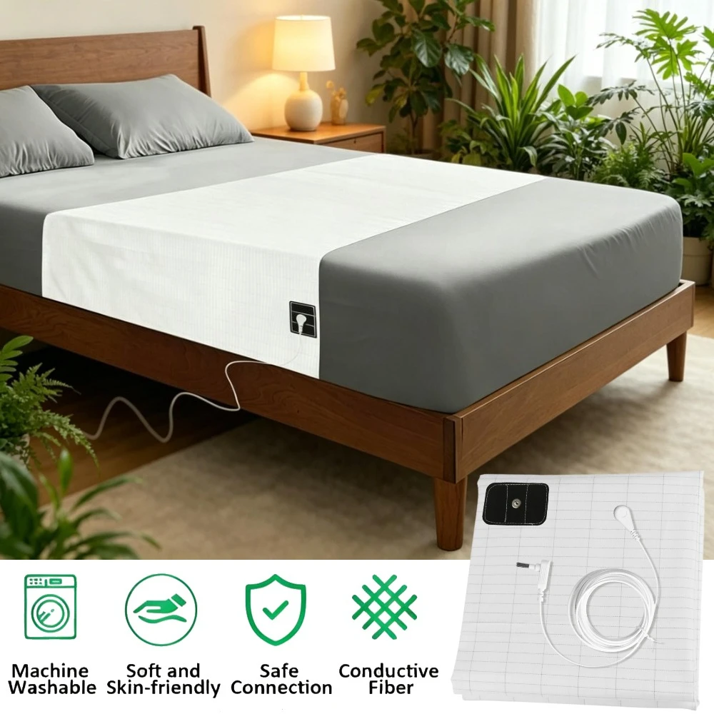 Grounding Sheets Earthing Flat Sheet Fit All Bed Sizes with Conductive Cord Earth Connected Cotton+Silver Fiber for Better Sleep