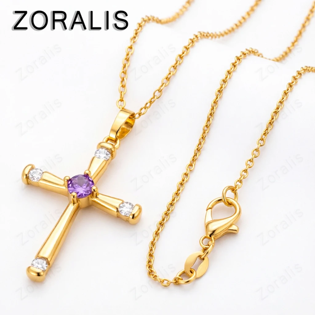 18K Gold Cross Blue Zircon Crystal Pendant Necklace For Women necklace Fashion Party Birthday Wedding Jewelry