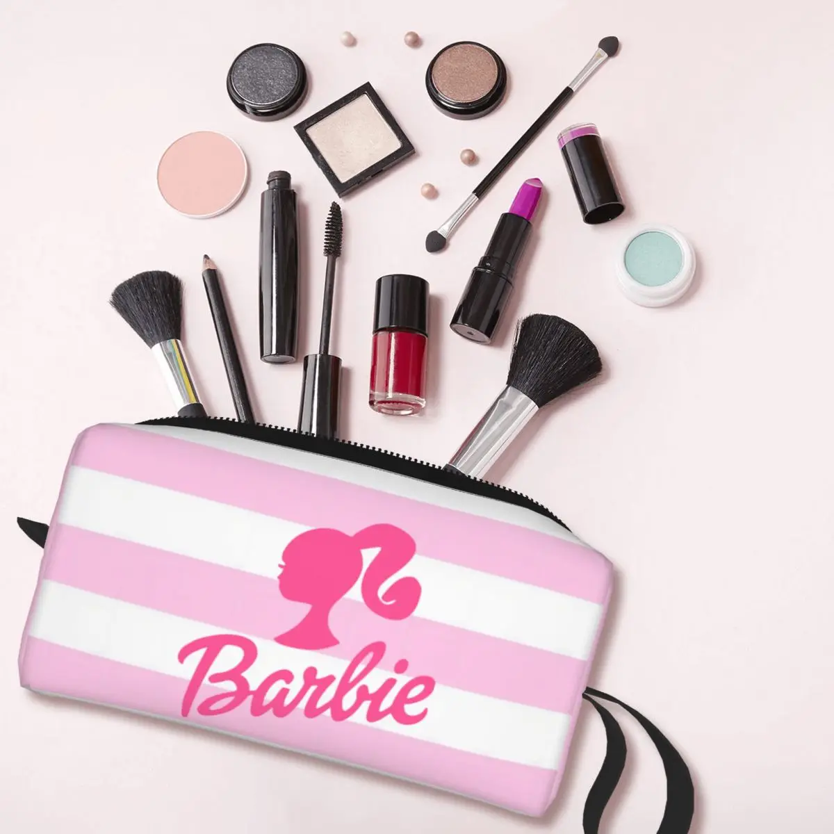 Custom Travel Barbie Logo Toiletry Bag Kawaii Cute Cosmetic Makeup Organizer Women Beauty Storage Dopp Kit Case