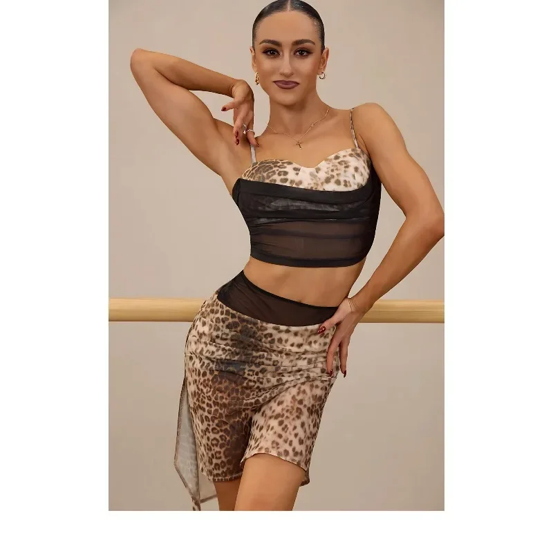 Customized TDANCE Latin Dancer [Mesh Waist Irregular Half Skirt] Elastic Balloom Modern Dance Rumba GL-352