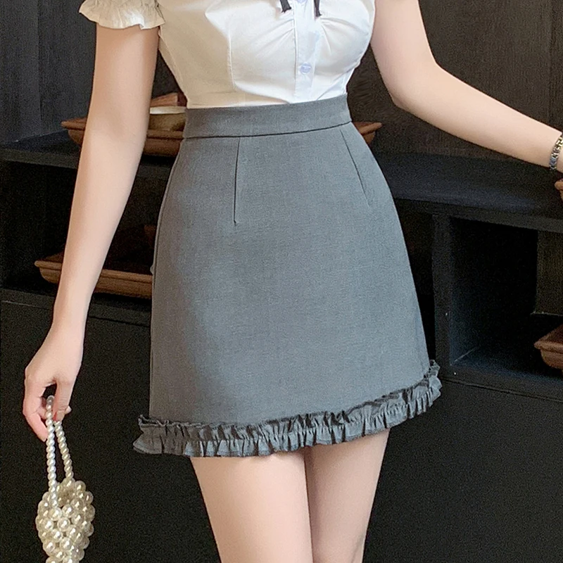 

Korean Style Chic Ruffled A-line Mini Skirts Womens New Spring Summer High Waist Short Skirts Ladies Casual Wrap Hip Suit Skirt
