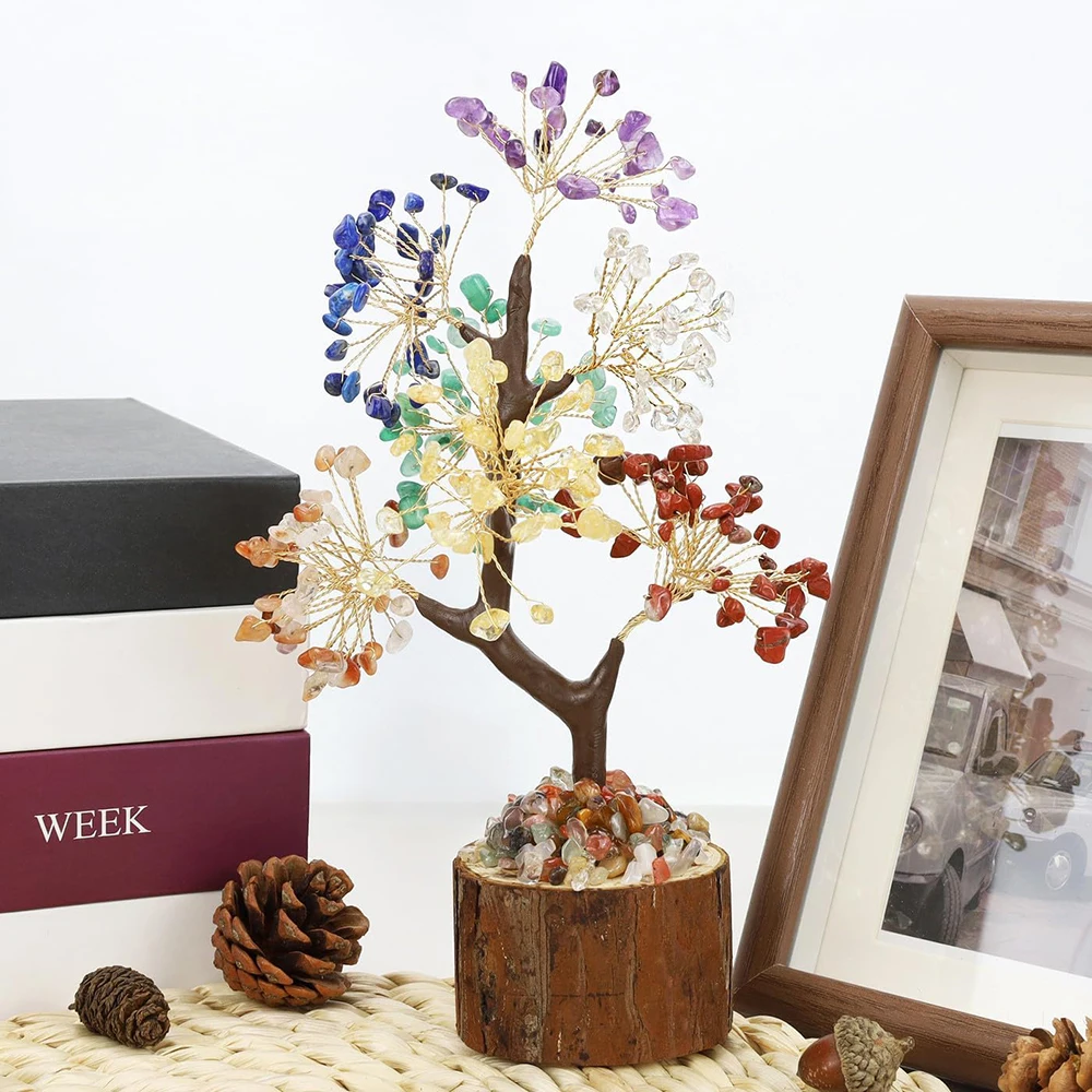 Yannew 7 Chakra Tree Crystal Tree Meditation Spiritual Positive Energy Good Luck Gifts for Women Home Office Desk Decoration