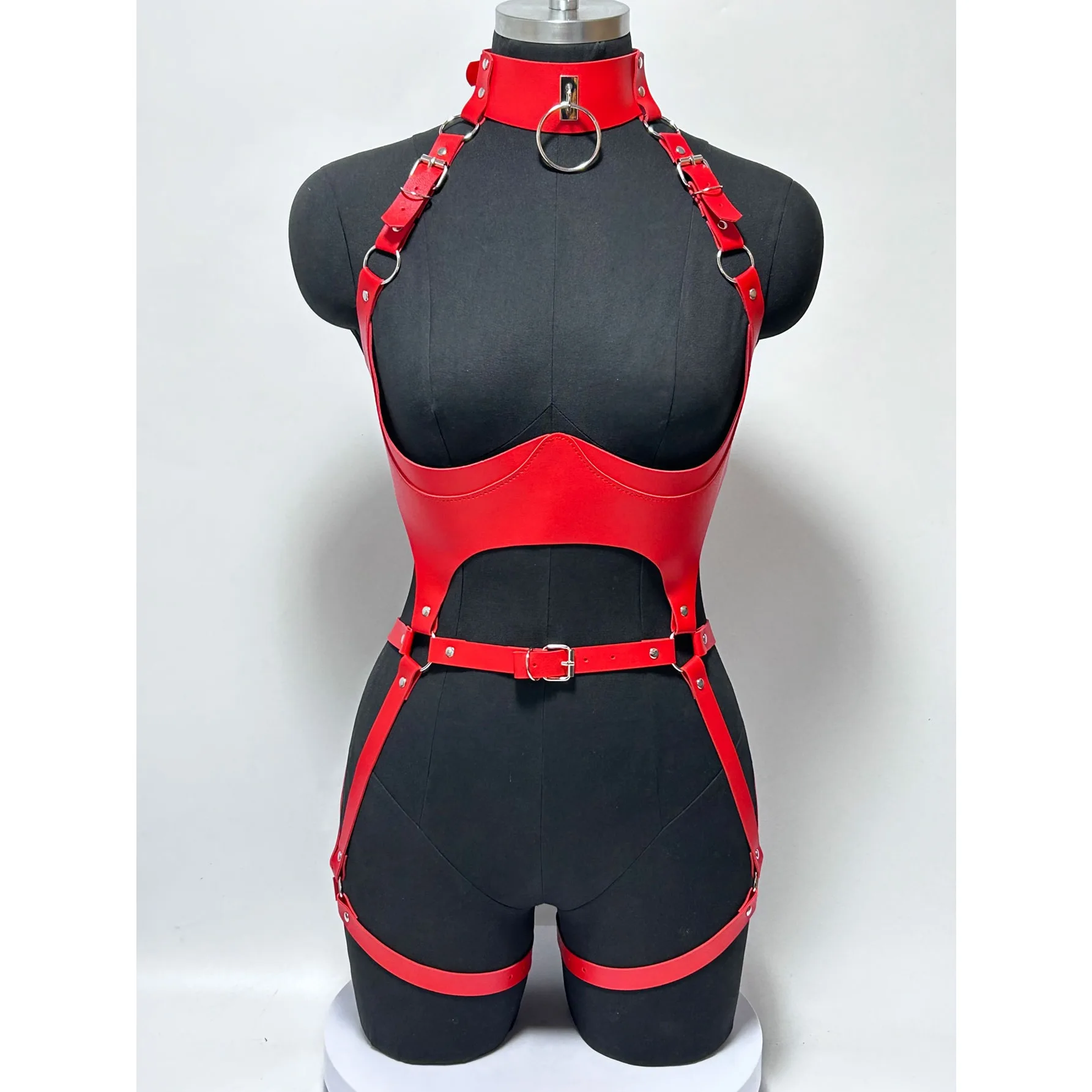 Damen Mode Punk-Stil Kunstleder Ganzkörper-Harness-Gürtel, Strumpfband-Set, Gothic-Kombination Kostüm-Accessoires