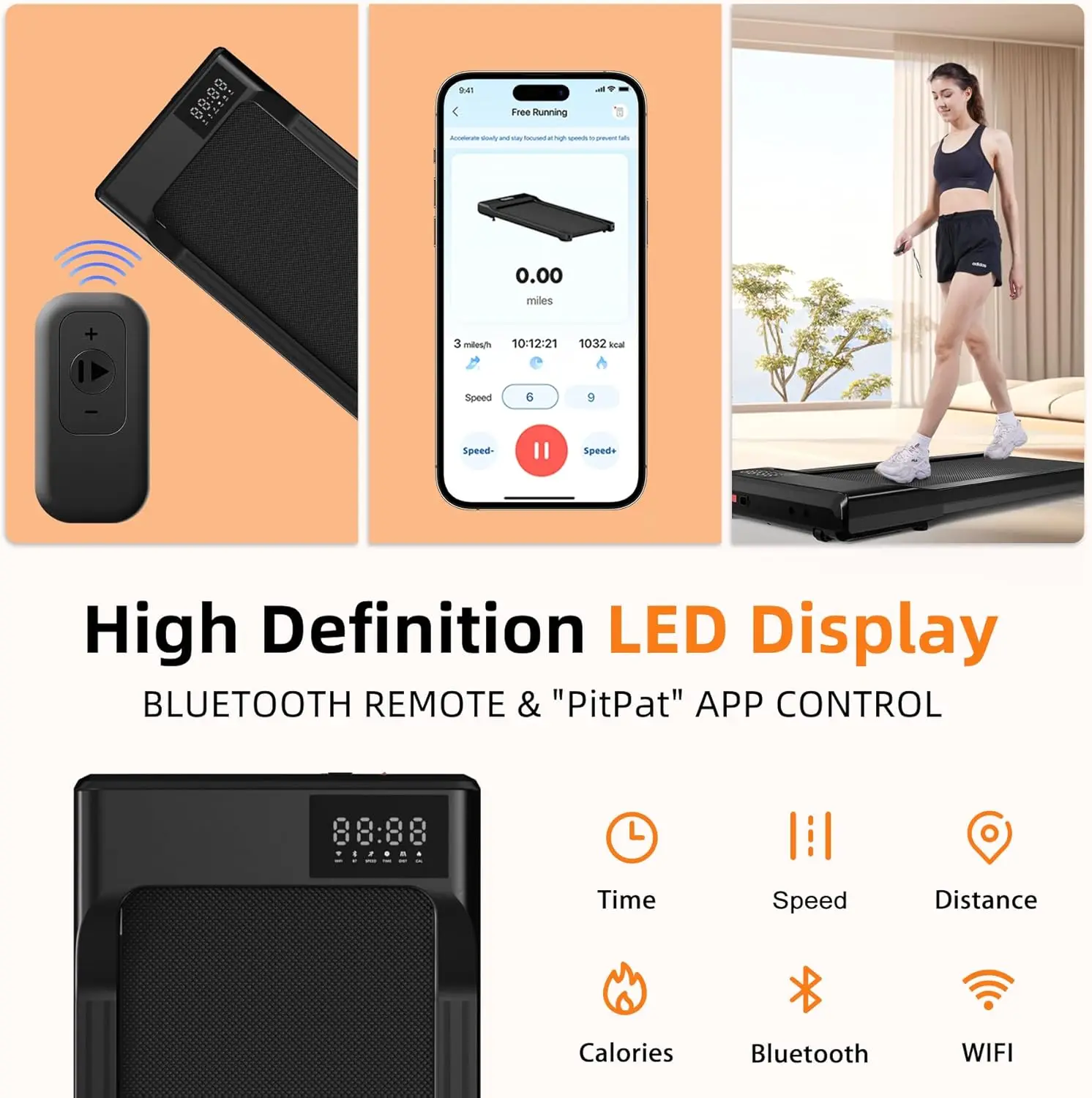 Portable 3-in-1 Under Desk Treadmill, Quiet 2.5 HP Walking Jogging Machine with LED Display and Remote Control, Ideal for Home O