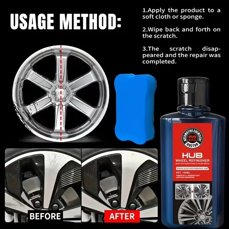 6.09oz Car Wheel Rim Scratch Repair Kit with Renew Polishing Compound Metal Chrome Aluminum Restore