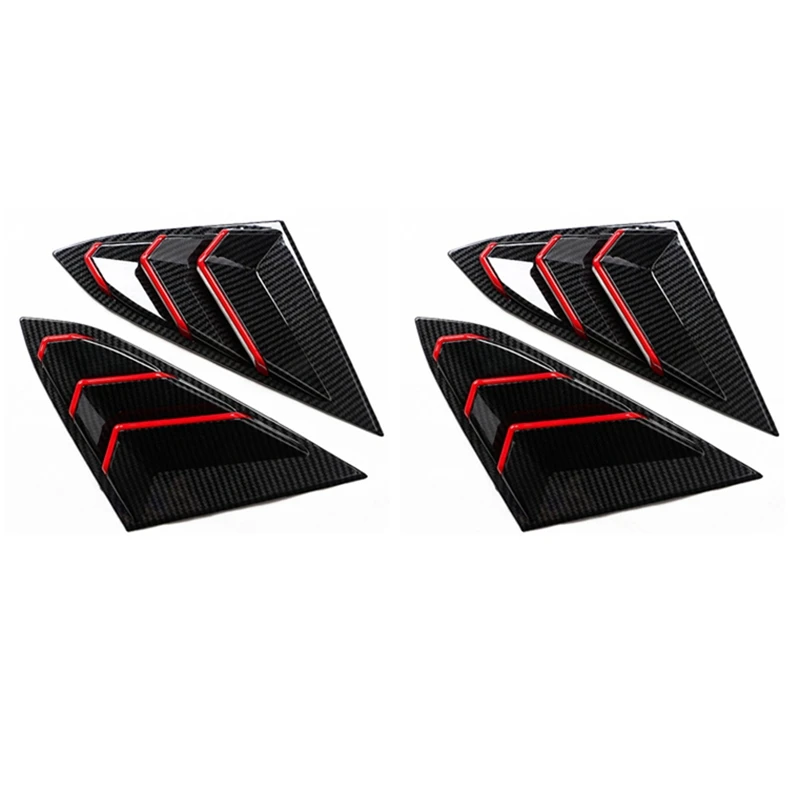 

4X Rear Window Triangular Carbon Fiber With Red Line For Honda Civic 10Th 2017-2019 Window Blinds Triangular Cover