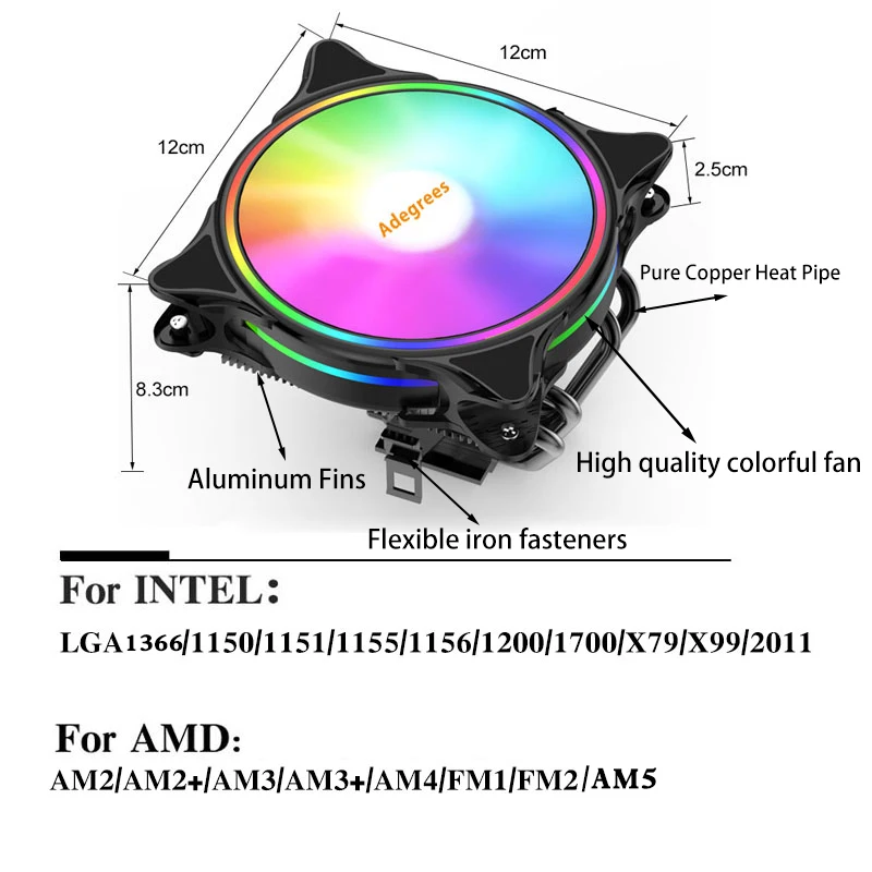 CPU-Kühler 120 mm 4 Heatpipes PC-Kühler PWM 4PIN für Intel LGA 1366 1155 1150 1151 1200 1700 2011 X79 X99 AM4 Schwarzer Lüfter