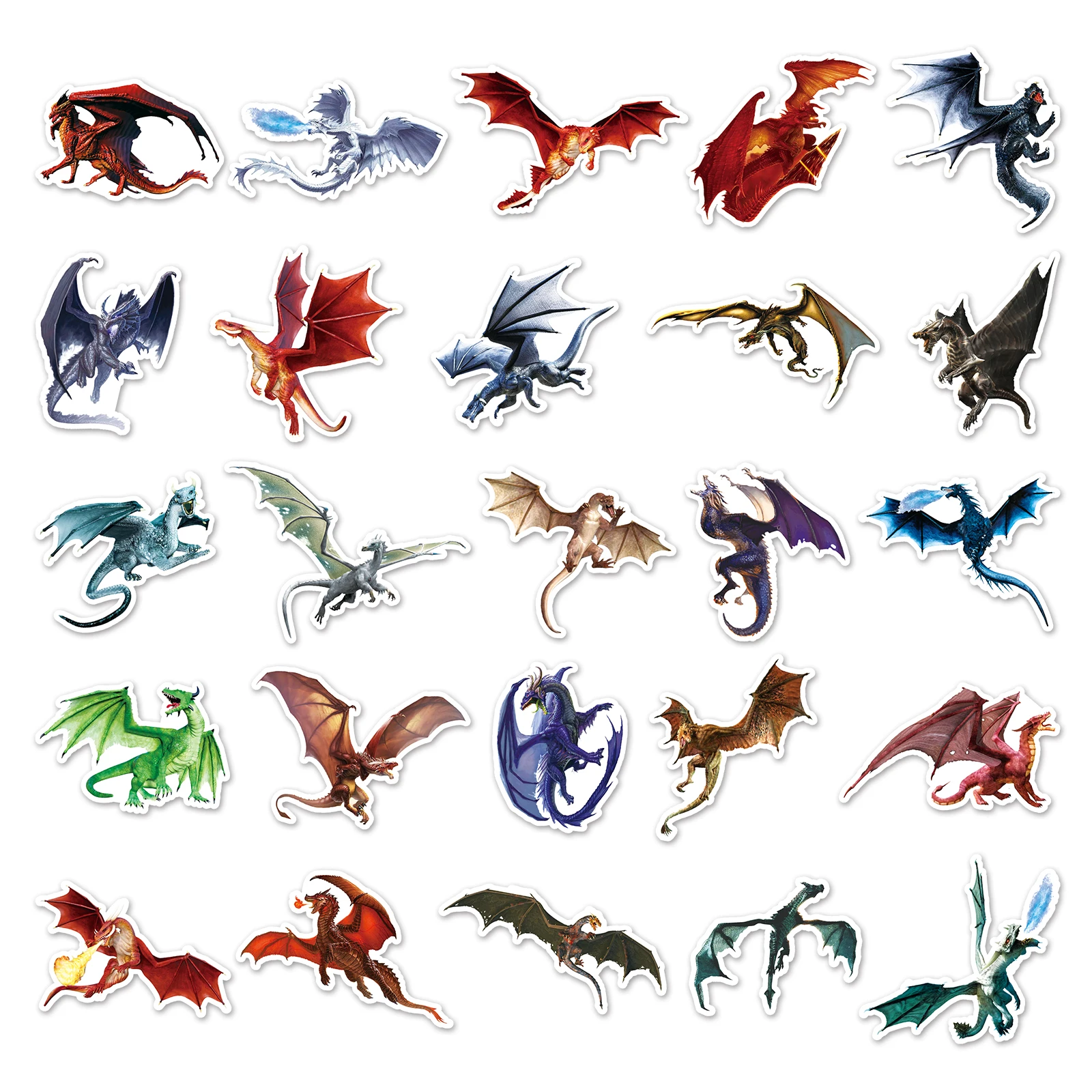 50Pcs Dragon series Cartoon Cute Waterproof Sticker Skateboarding Snowboard Retro Vinyl Sticker