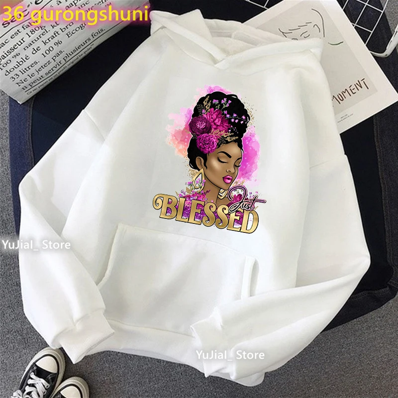 

Watercolor Just Blessed Graphic Print Cap Hoodies Women Blacka Girls Magic Melanin Sweatshirts Femme Winter/Spring/Autumn Tops