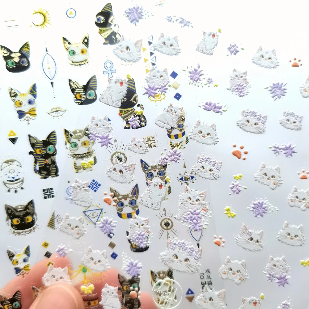 1 foglio Cat Animal New 5D Relief Nail Art Stickers decalcomanie per unghie per Manicure fashion Design accessori felici fai da te