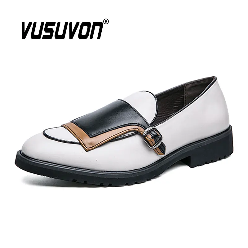 New Fashion Men Single Monk Shoes Split Leather Slip-on Round Toe Daily Business Dress Flats Comfortable Wear-Resistant