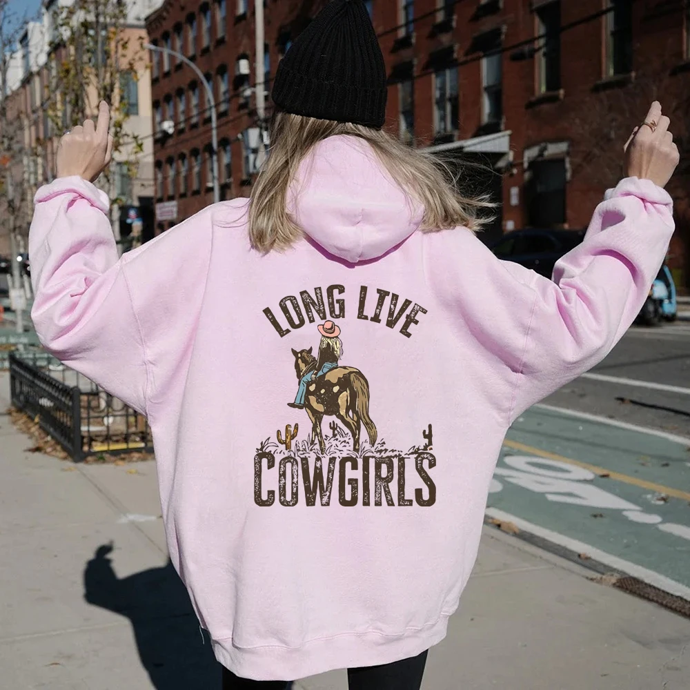 Long Live Cowgirls Hoodie Western Desert Hooded Sweatshirt Vintage Cactus Cowgirl Pullover Wild West Country Girl Trendy Hoodies