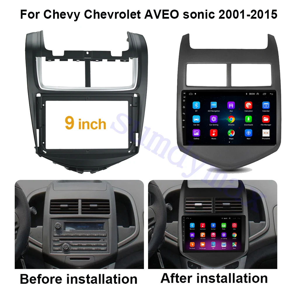 9 inch Car Radio Fascia For Chevrolet AVEO SONIC 2011 12 13 Stereo Frame Plate Adapter Mounting Dash Installation Bezel Trim Kit