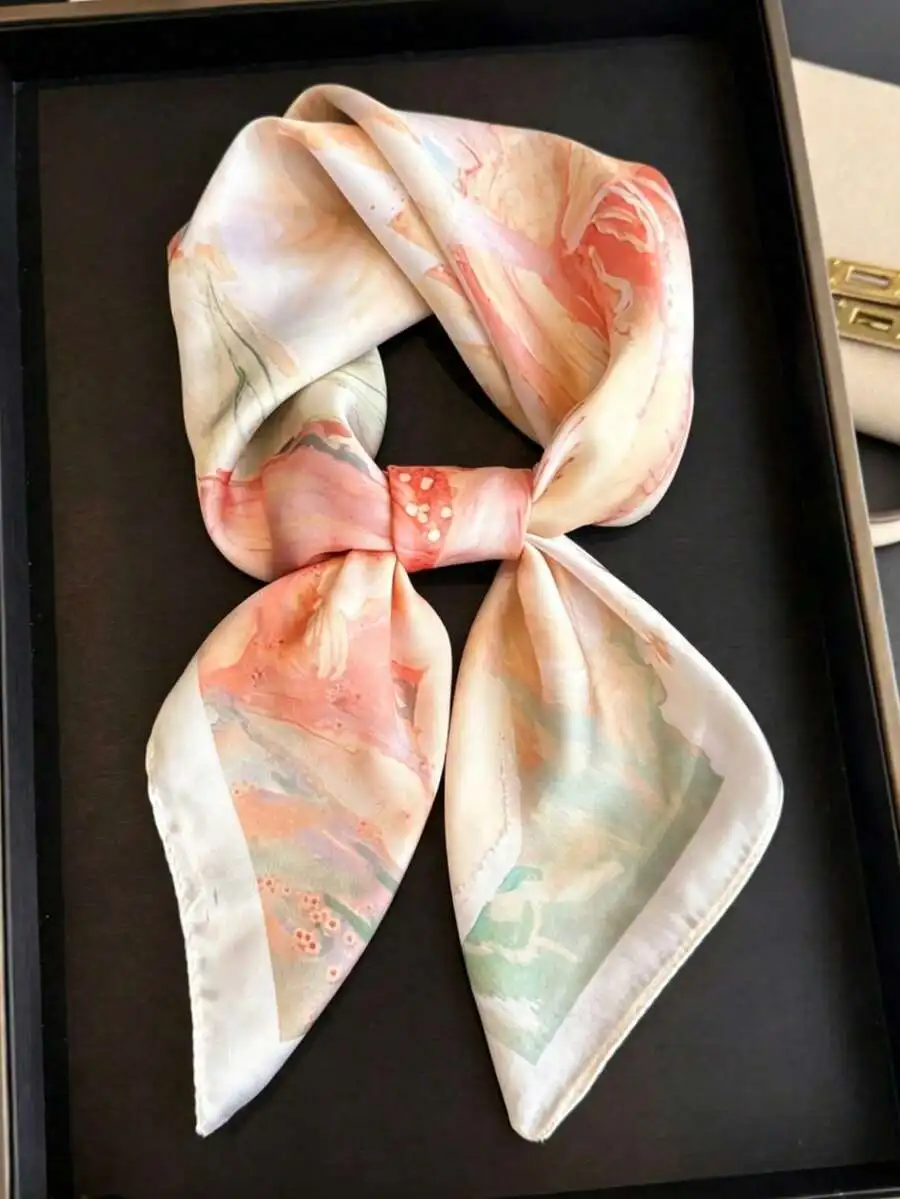 1pc Women's Retro Printed Lightweight Square Scarf, Bohemian Style Casual Chiffon Scarf/Shawl, Suitable For Spring/Summer
