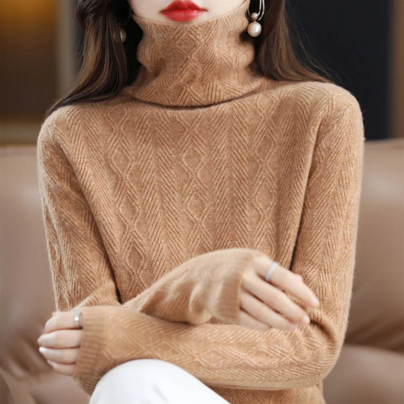 Cashmere Sweater Women Knitted Sweaters 100% Pure Merino Wool Turtleneck Long-Sleeve Pullover Autumn Winter Jumper Tops Clothing