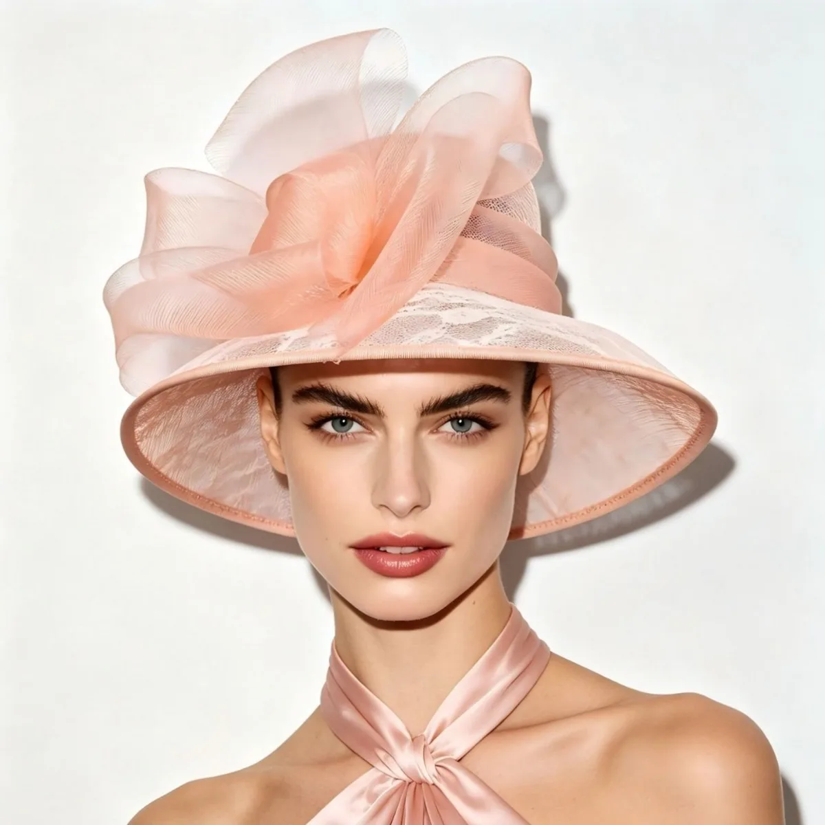 Double hemp yarn pattern design feather accessories big brim sun hat elegant banquet hat wedding beach vacation equestrian hat