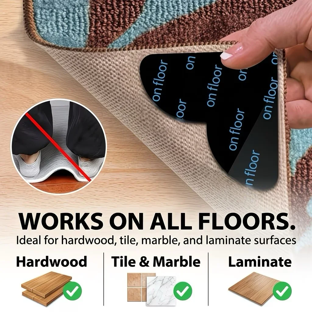 4/8/12pcs Hardwood Floor and Tile Carpet Holders, Non-Slip Carpet Holders for Area Rugs, Reusable and Washable Carpet Tape for A